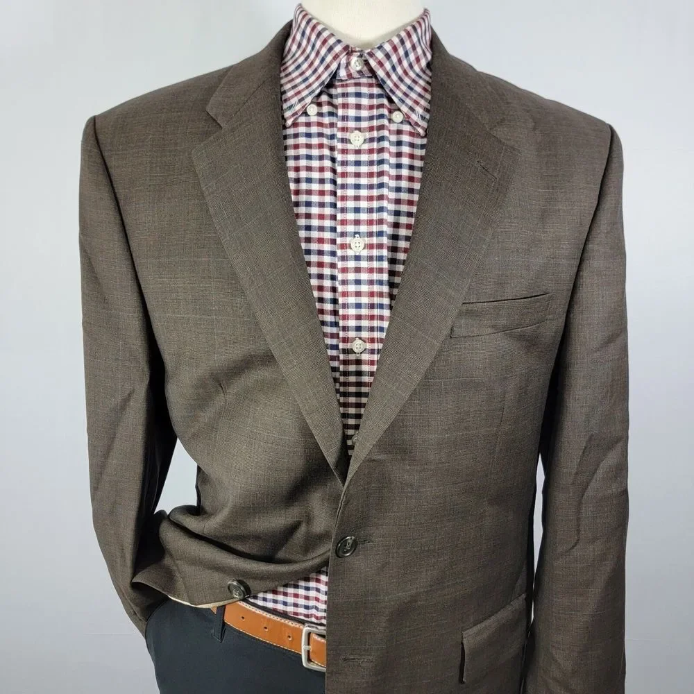 Lauren Ralph Lauren Men's Sport Coat Blazer Two Button Brown Plaid Wool‎ Sz 44L